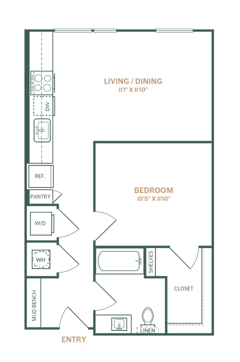 a floor plan of a small apartment with a bedroom and a living room